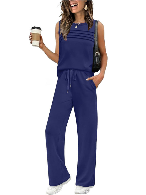 2026 Spring And Summer New Casual Suit Pleated Vest Women's Top Two-Piece Set Women's