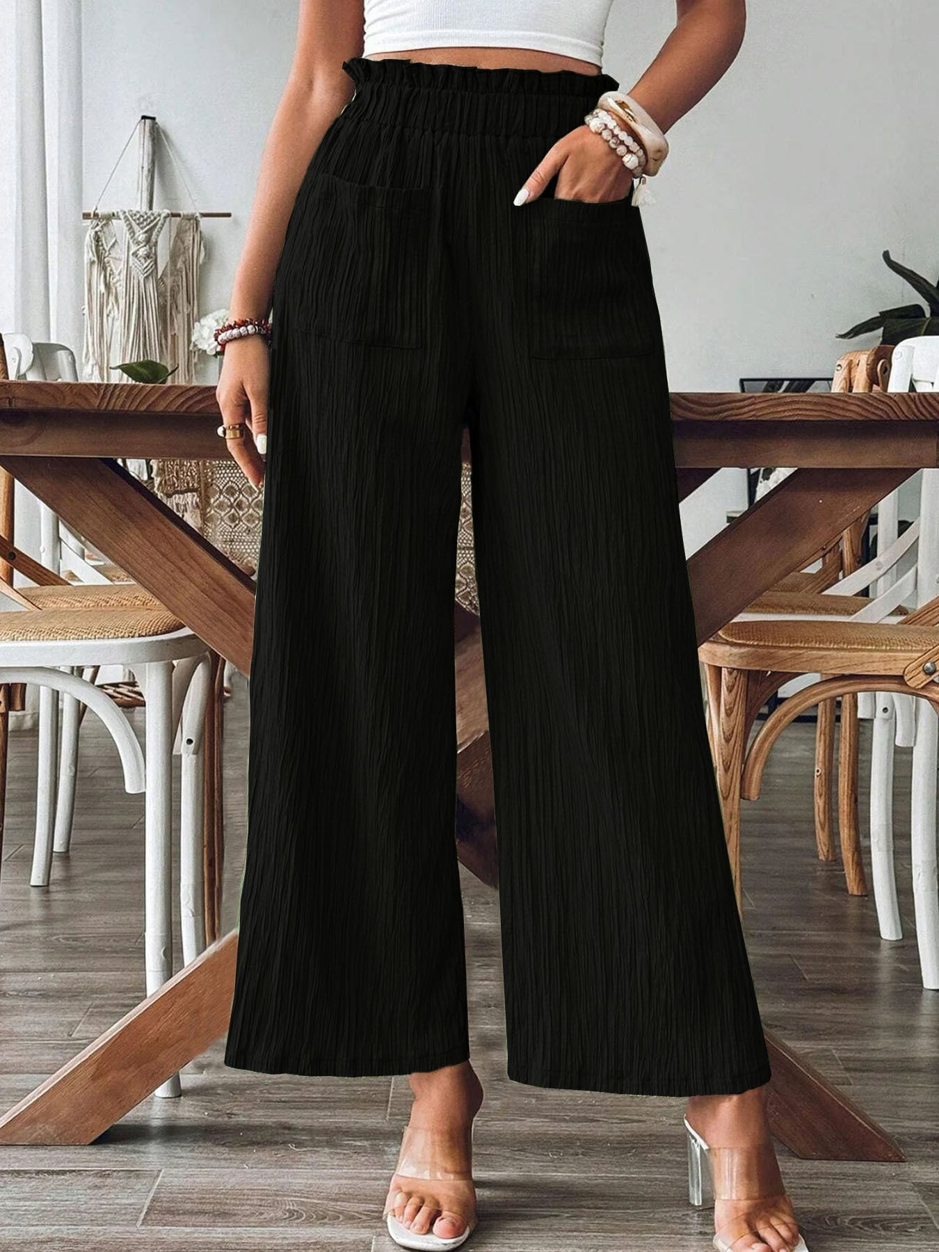 2026 European And American Women's Clothing Solid Color Casual Straight-Leg Pants