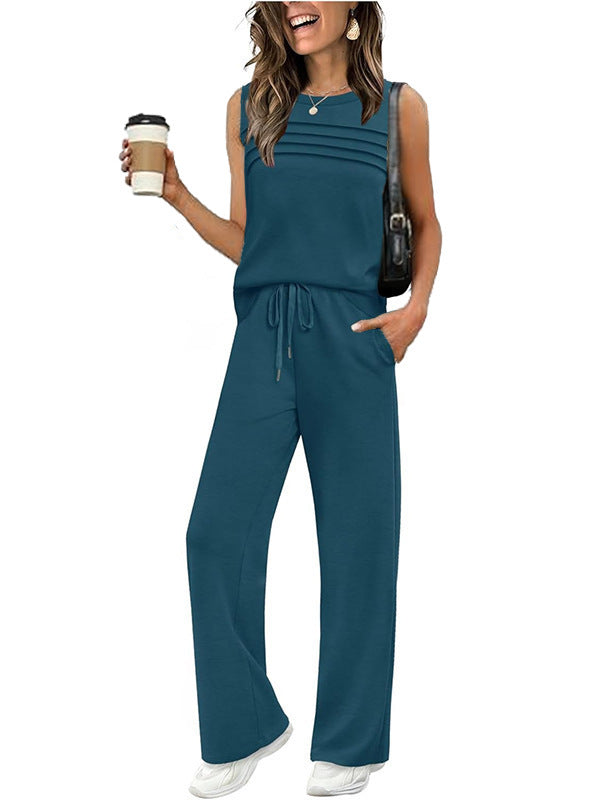 2026 Spring And Summer New Casual Suit Pleated Vest Women's Top Two-Piece Set Women's