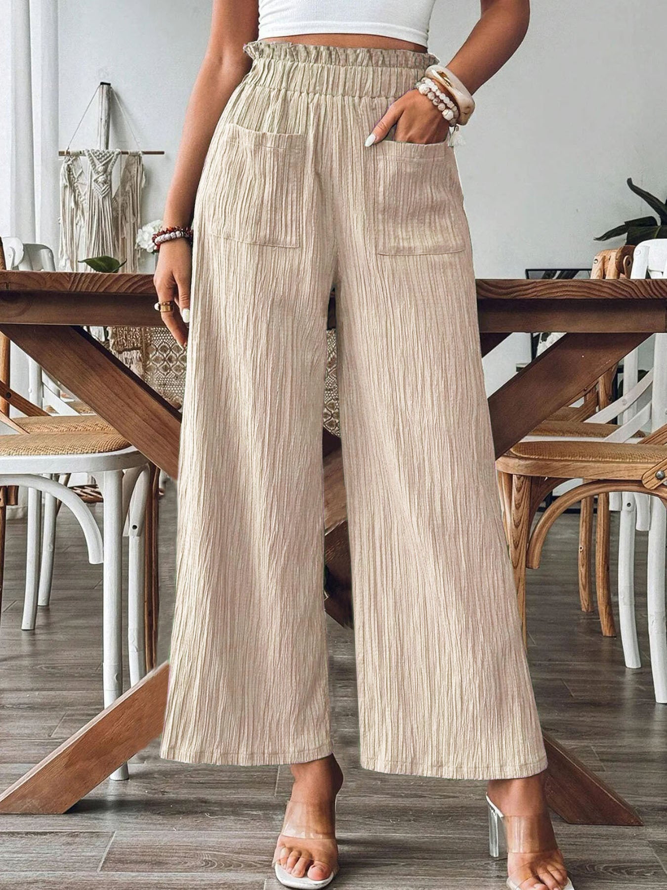 2026 European And American Women's Clothing Solid Color Casual Straight-Leg Pants