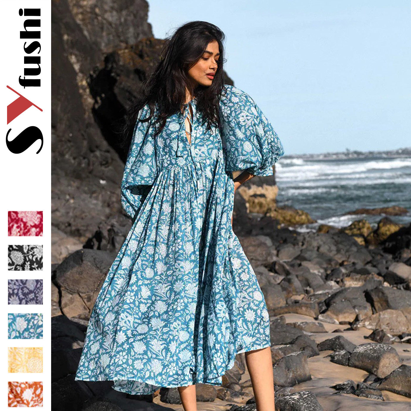 2026 Hot Sale Personality Literature European and American Style Cotton Floral Fashion Printed Women's Dress