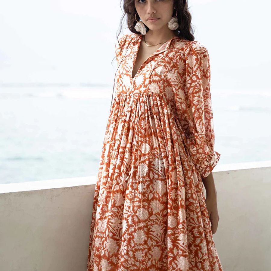 2026 Hot Sale Personality Literature European and American Style Cotton Floral Fashion Printed Women's Dress