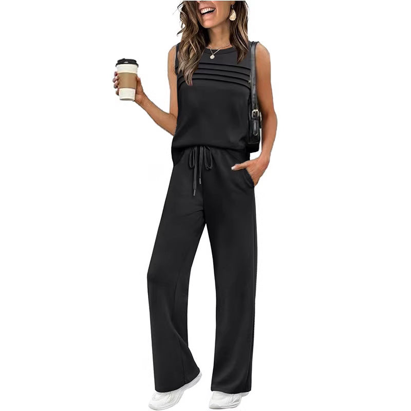 2026 Spring And Summer New Casual Suit Pleated Vest Women's Top Two-Piece Set Women's