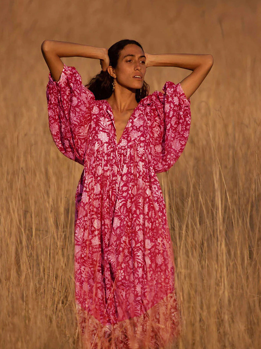 2026 Hot Sale Personality Literature European and American Style Cotton Floral Fashion Printed Women's Dress