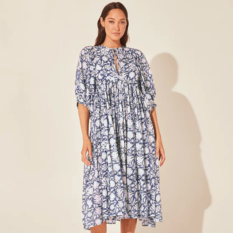 2026 Hot Sale Personality Literature European and American Style Cotton Floral Fashion Printed Women's Dress