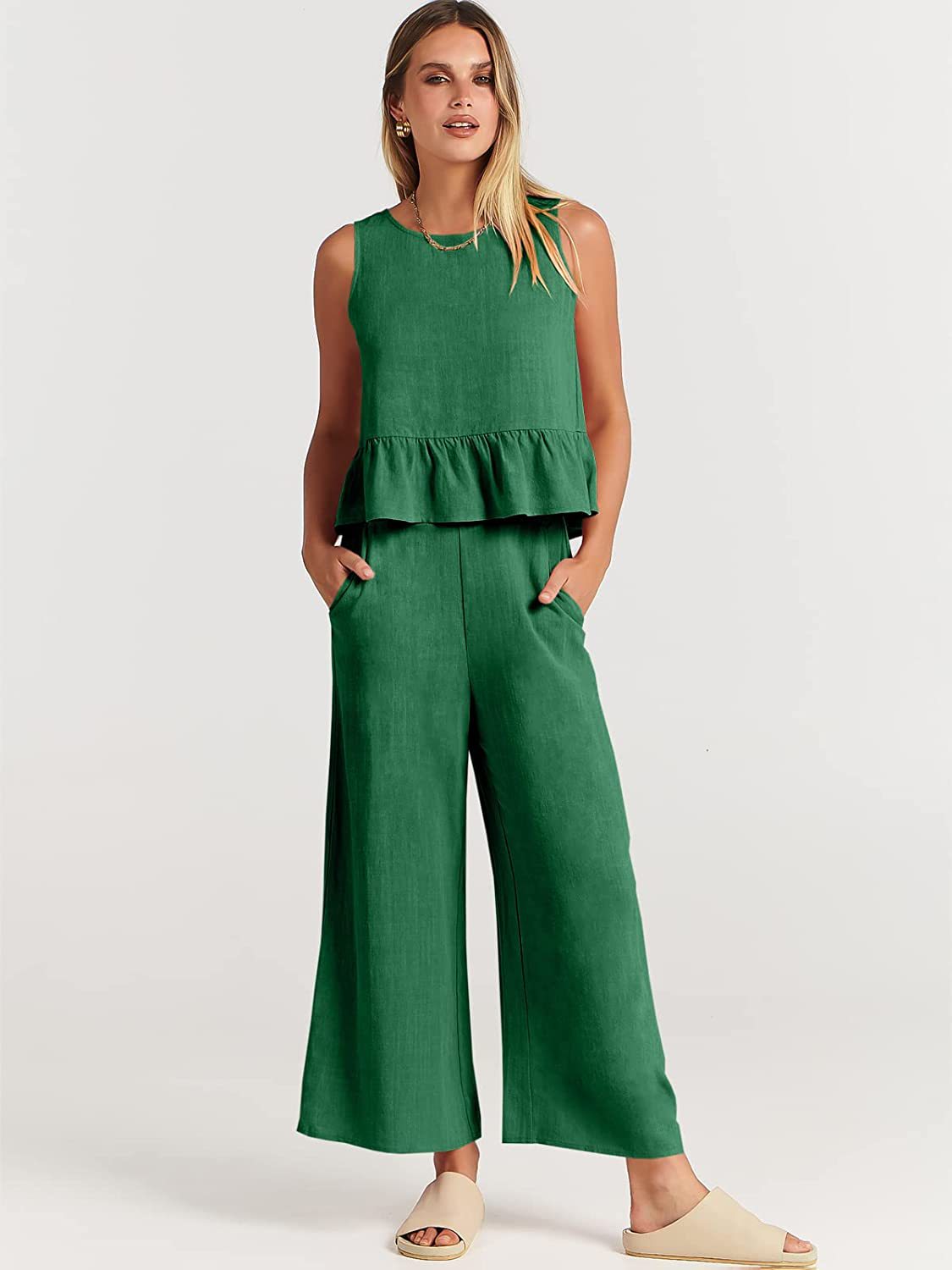 2026 Summer New Women's Sleeveless Pleated Vest Wide-Leg Nine-Point Pants Casual Suit