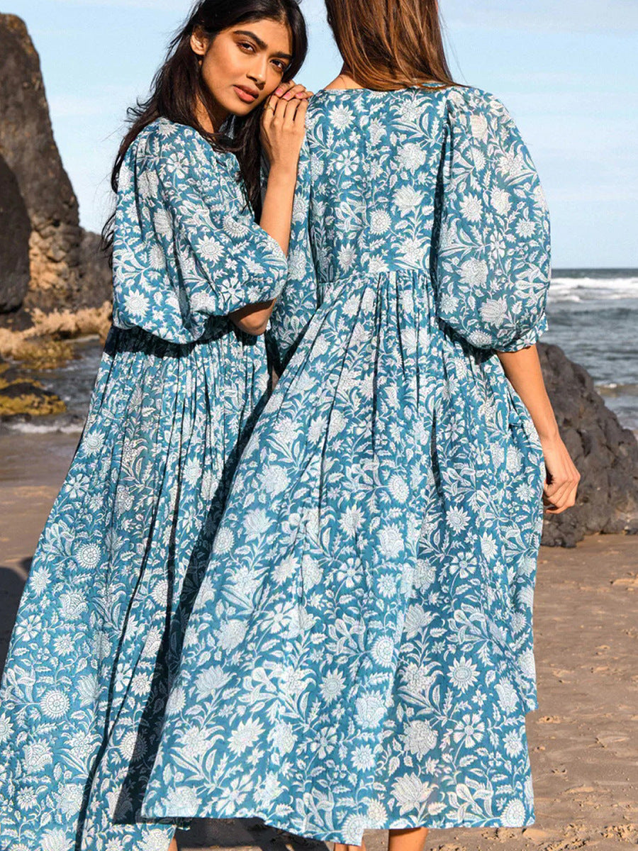 2026 Hot Sale Personality Literature European and American Style Cotton Floral Fashion Printed Women's Dress