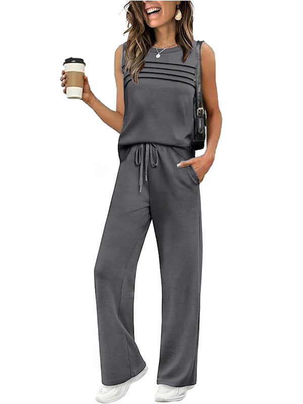 2026 Spring And Summer New Casual Suit Pleated Vest Women's Top Two-Piece Set Women's