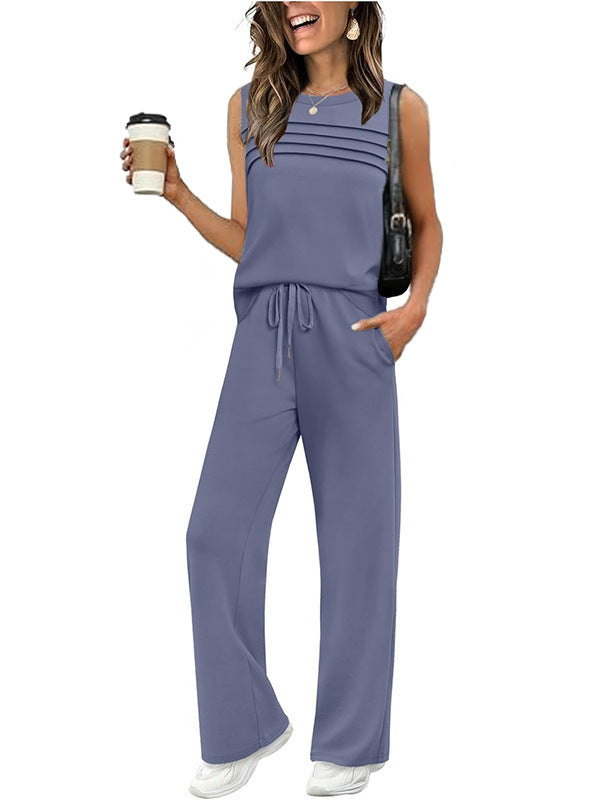 2026 Spring And Summer New Casual Suit Pleated Vest Women's Top Two-Piece Set Women's