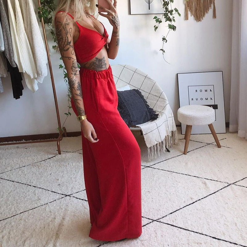 2026 Summer New European And American Women's Clothing Printed Sexy Tube Top Loose Wide-Leg Pants Two-Piece Set