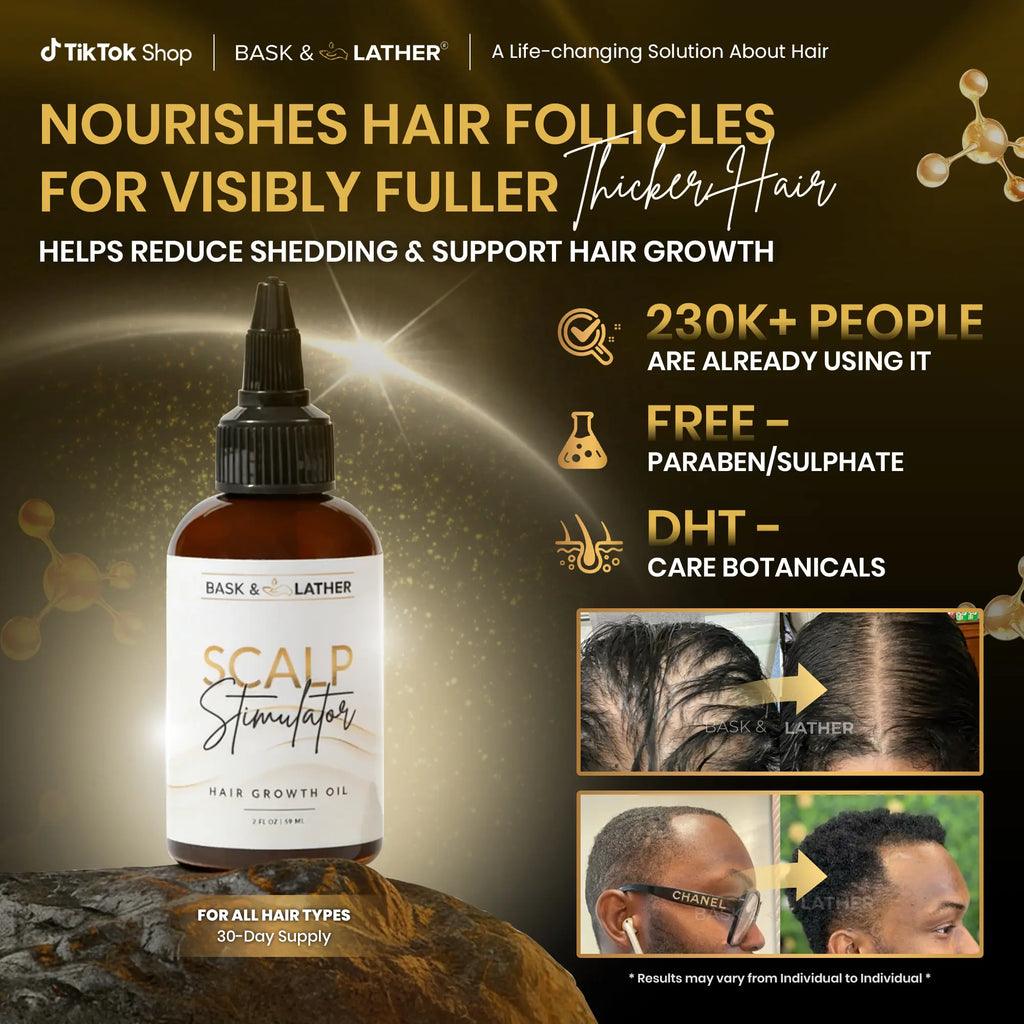 BASK AND LATHER Scalp Stimulator Hair Growth Oil - Lightweight Rosemary & Mint Blend for Thicker, Fuller Hair, Alopecia Support & Hair Regrowth