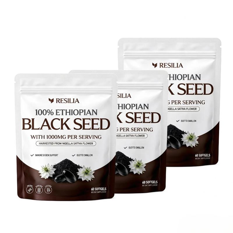 Ethiopian Black Seed Oil Dietary Supplement Softgels, 1000mg Per Serving, Ethiopian Source, 60 Count