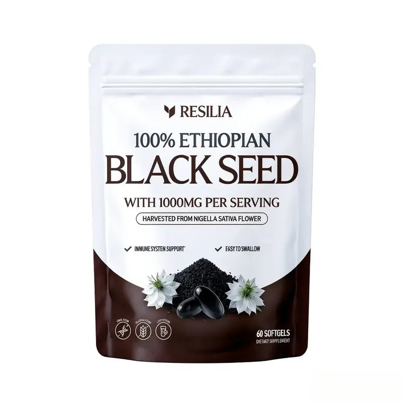 Ethiopian Black Seed Oil Dietary Supplement Softgels, 1000mg Per Serving, Ethiopian Source, 60 Count