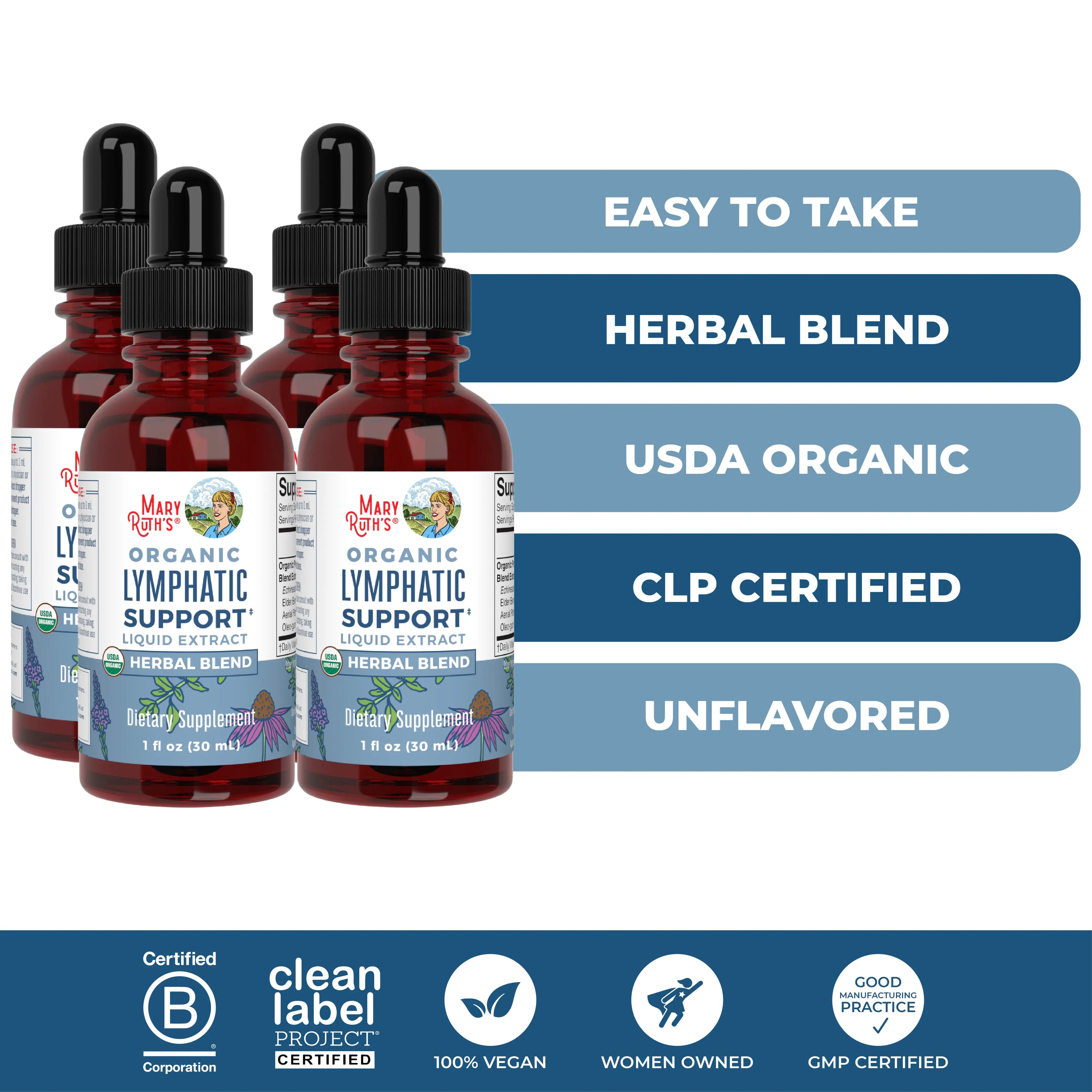 MaryRuth's Lymphatic Support Herbal Blend Liquid Drops - USDA Organic - Echinacea & Elderberry - Blue Vervain - Vegan - 30 Servings
