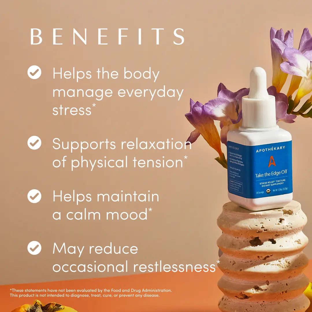 Apothékary Take the Edge Off - Stress & Tension Relief Liquid Herbal Drops* | Alcohol-Free, Certified Organic, Non-GMO Project Verified, Certified Gluten-Free, PETA Certified Vegan & Cruelty-Free, Third Party Tested, Plant-Based, Made in the USA
