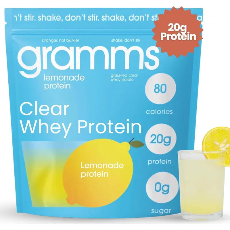 GRAMMS Clear Protein Powder 20G Protein for Women & Men -457g |       Grass-Fed Whey Isolate, Zero Sugar, Zero Lactose, Non-Bloating, Non-GMO(18 Servings)(Lemonade)