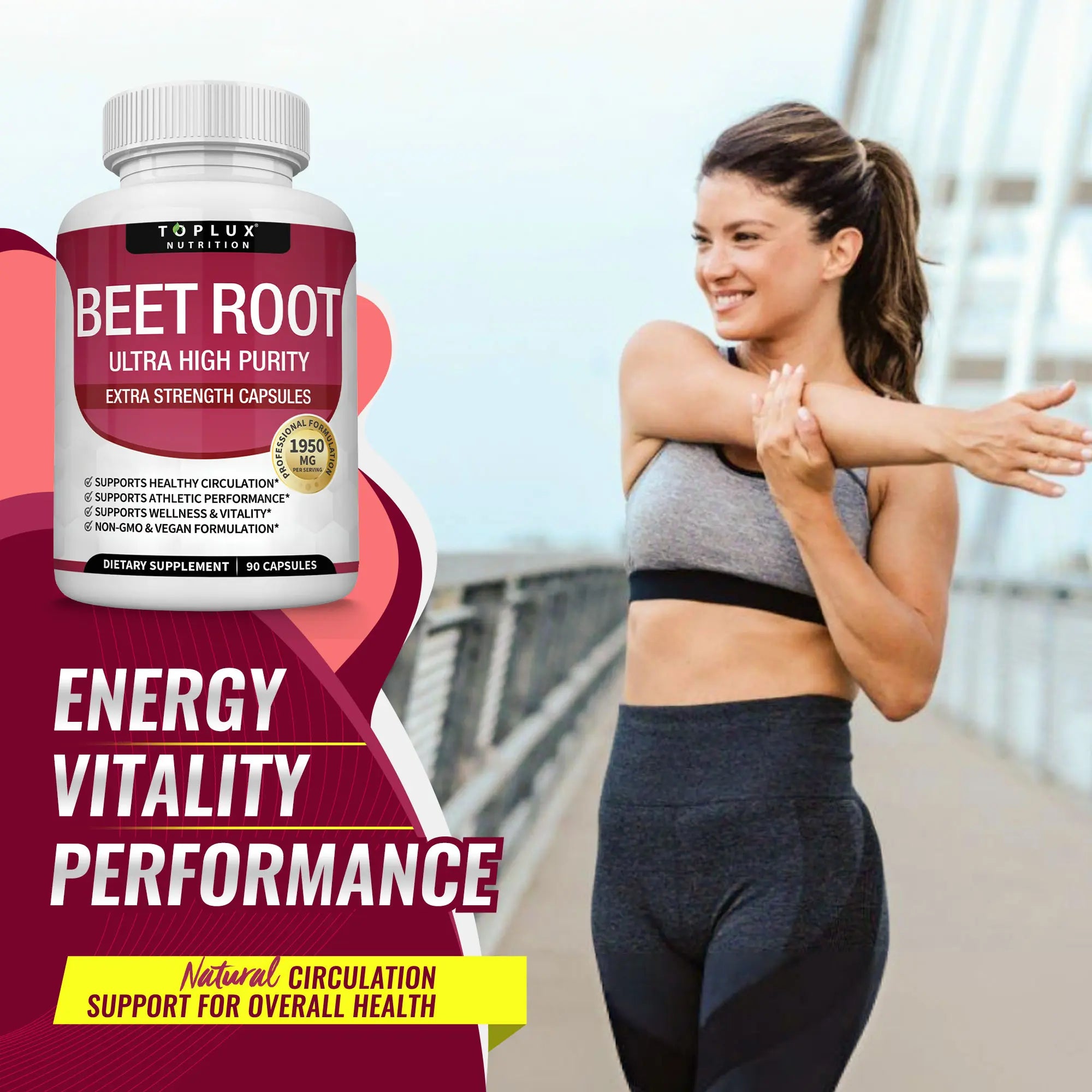 Organic beet root capsules - beetroot for blood flow and circulation, energy and overall health