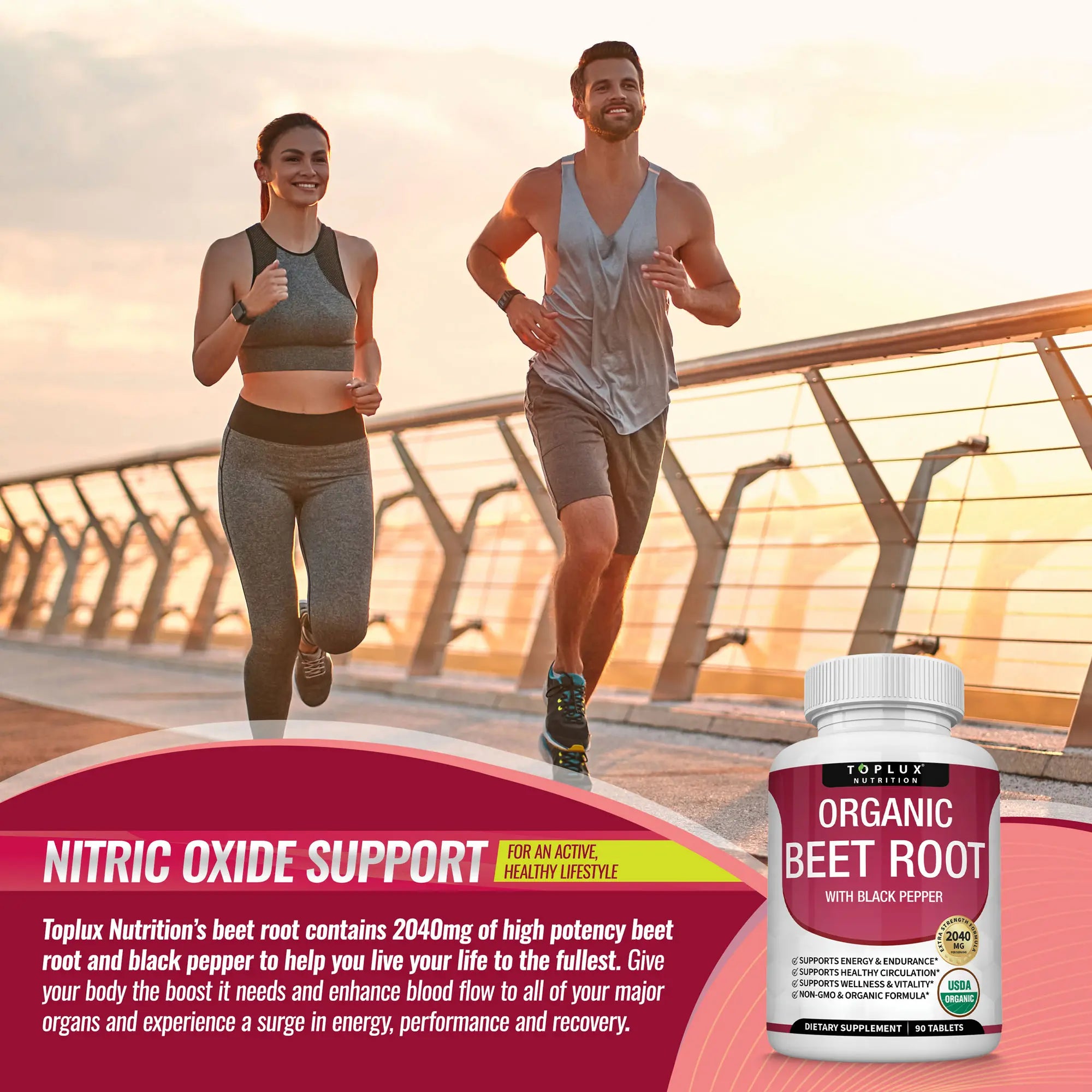 Toplux Organic Beet Root Tablets -  Nitric Oxide Booster Beetroot Supplement 2040mg