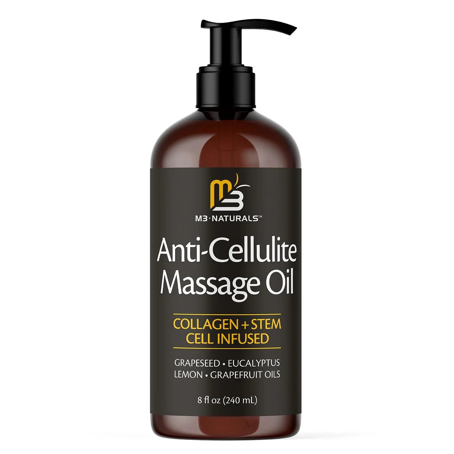 M3 Naturals Cellulite Massage Oil 8oz - Smooth the Appearance of Cellulite - Body Care & Skin Care Massage Oil - Topical Collagen and Plant Stem Cell Body Oil to Restore Texture and Elasticity - Soothing Body Oil Moisture Hydrating