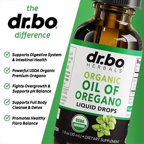 Dr. Bo Organic Oil of Oregano Liquid Drops - Immune Support, Herbal Tincture, Gut Health, Overall Health - 200 Servings & Vegan - 1 Fl Oz
