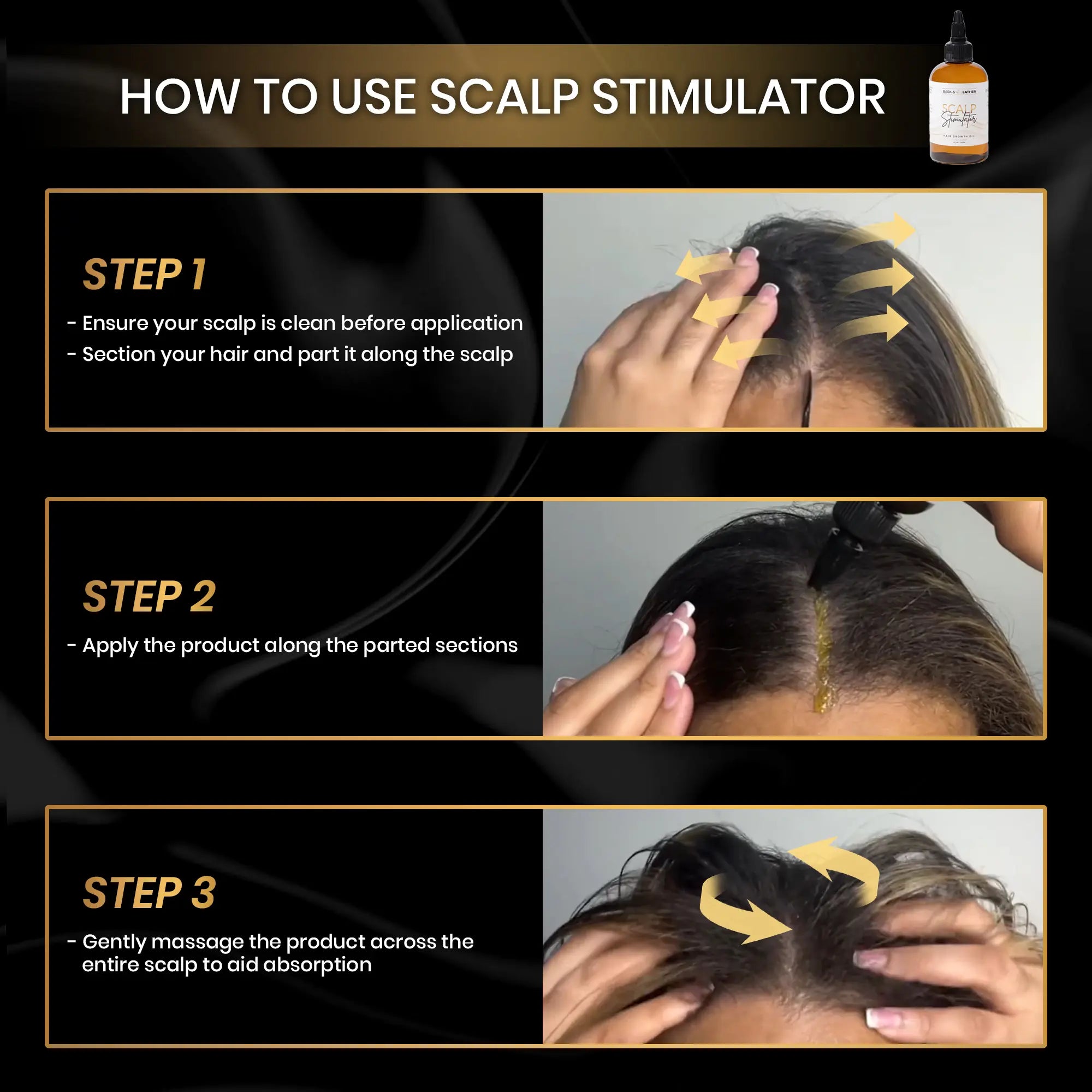BASK AND LATHER Scalp Stimulator Hair Growth Oil - Lightweight Rosemary & Mint Blend for Thicker, Fuller Hair, Alopecia Support & Hair Regrowth