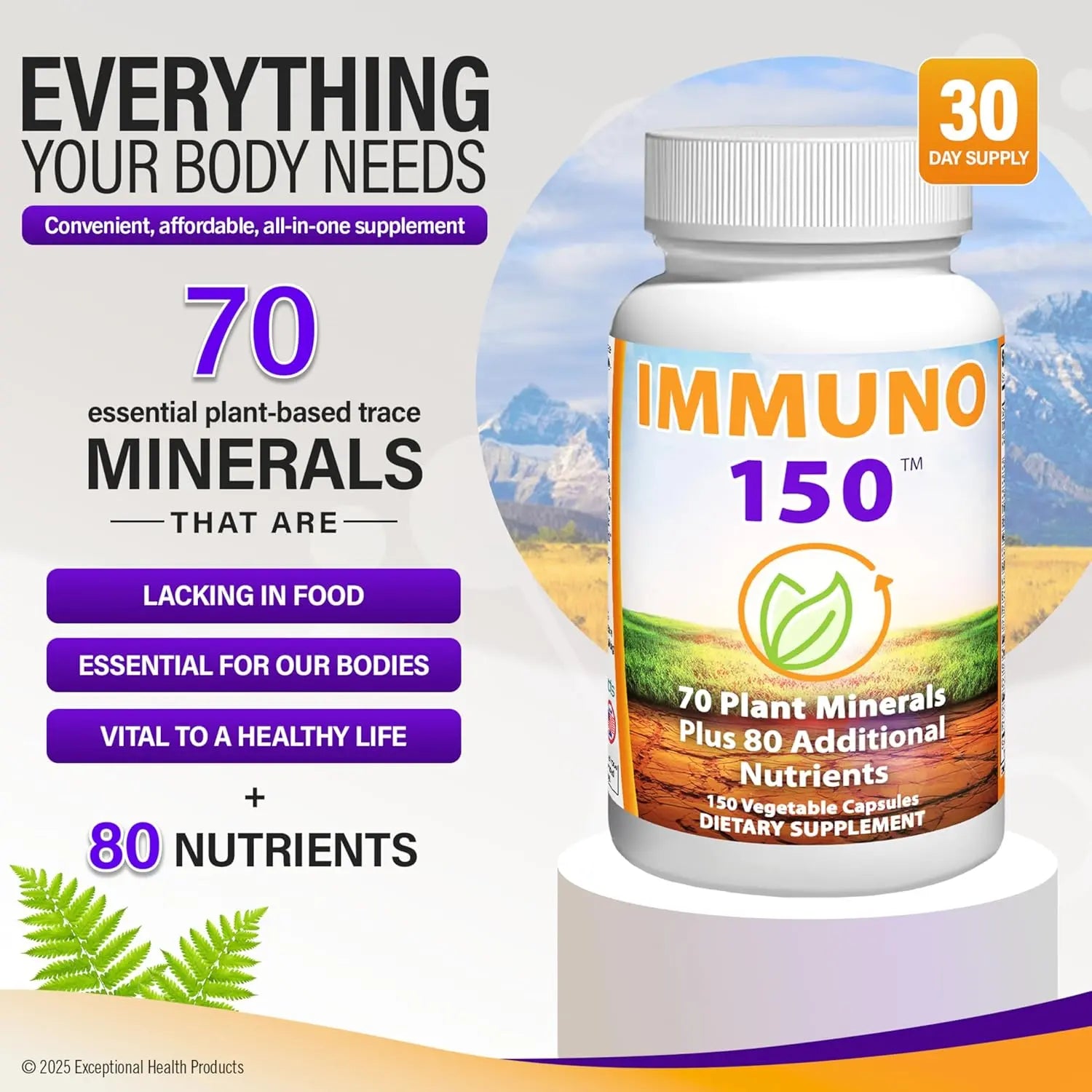 Immune Support Supplement, Packed with 70 Plant Minerals, 13 Essential Vitamins and 68 Additional Nutrients-150 Vegetable Capsules- Immune Boost for All Age Groups