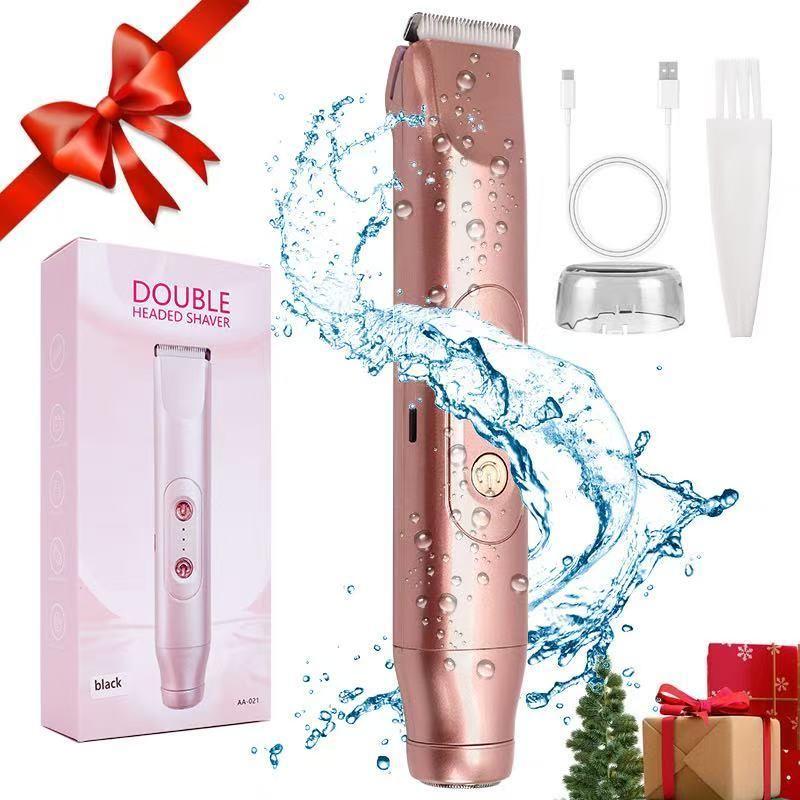Bikini Trimmer for Women, Electric Shaver and Razor Rechargeable 2-in-1 Body and Facial Epilator, Dual Heads for Painless Trimming of Pubic Hair, Face, Underarms and Legs, IPX7 Waterproof. Christmas Gift New Year Gift Shaving Grooming