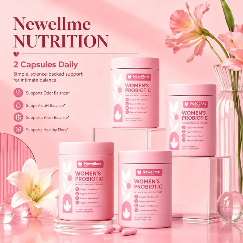 Newellme Women's Balanced Nutritional Probiotic-Prebiotic Capsules - 60 Count (Pack of 1) - Probiotics for Women, Gut Balance, Healthy pH, Odor Control, Healthy Bacteria, Body Health, Capsule Format for Easy Daily Use, Prop 65 Safe Dietary Supplement, Lac