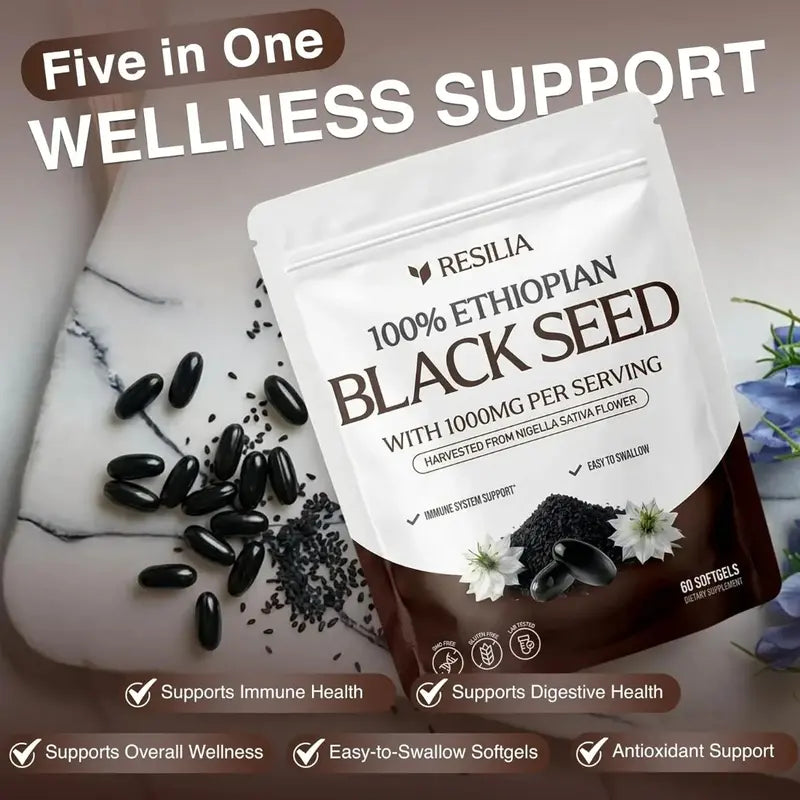 Ethiopian Black Seed Oil Dietary Supplement Softgels, 1000mg Per Serving, Ethiopian Source, 60 Count