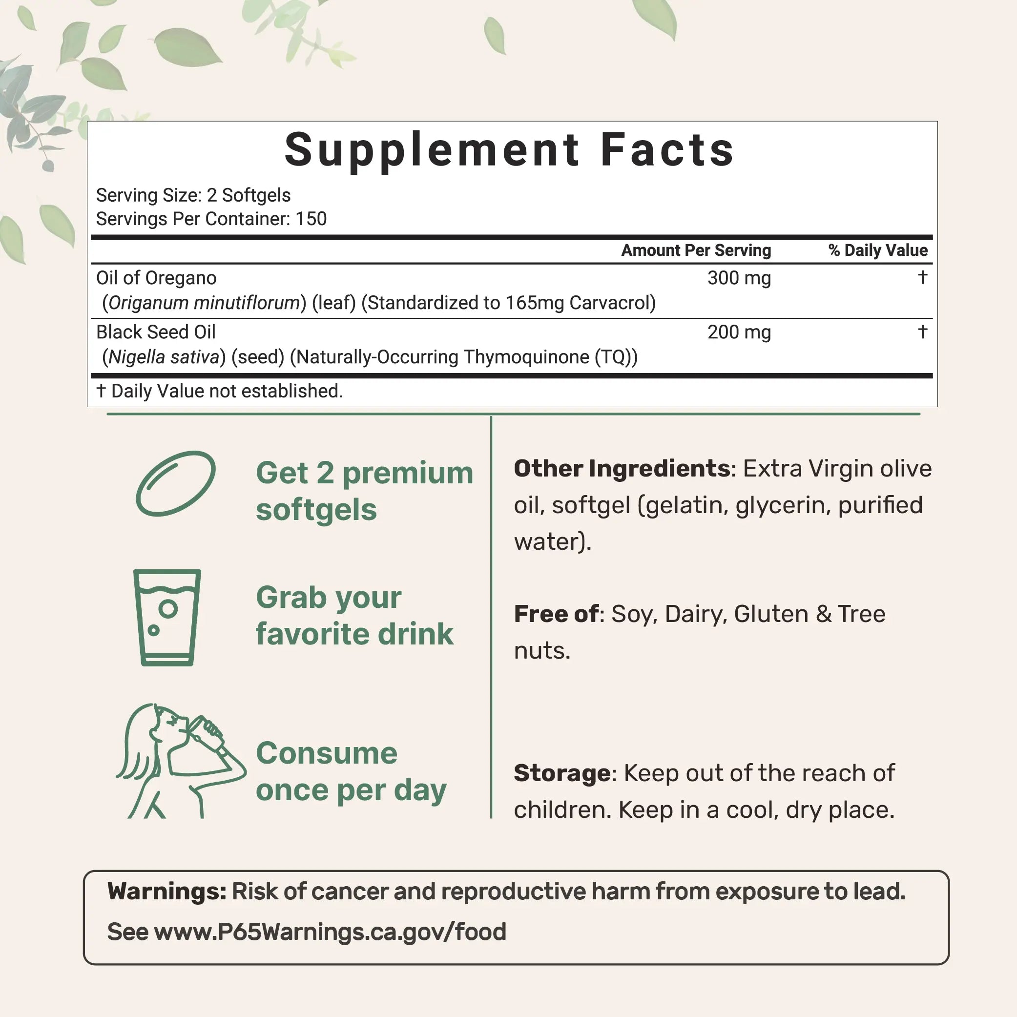 Micro Ingredients Oregano Oil with Black Seed Oil, 150/300 Softgel, 4X Strength Carvacrol & Thymoquinone | Plant Based, Non-GMO