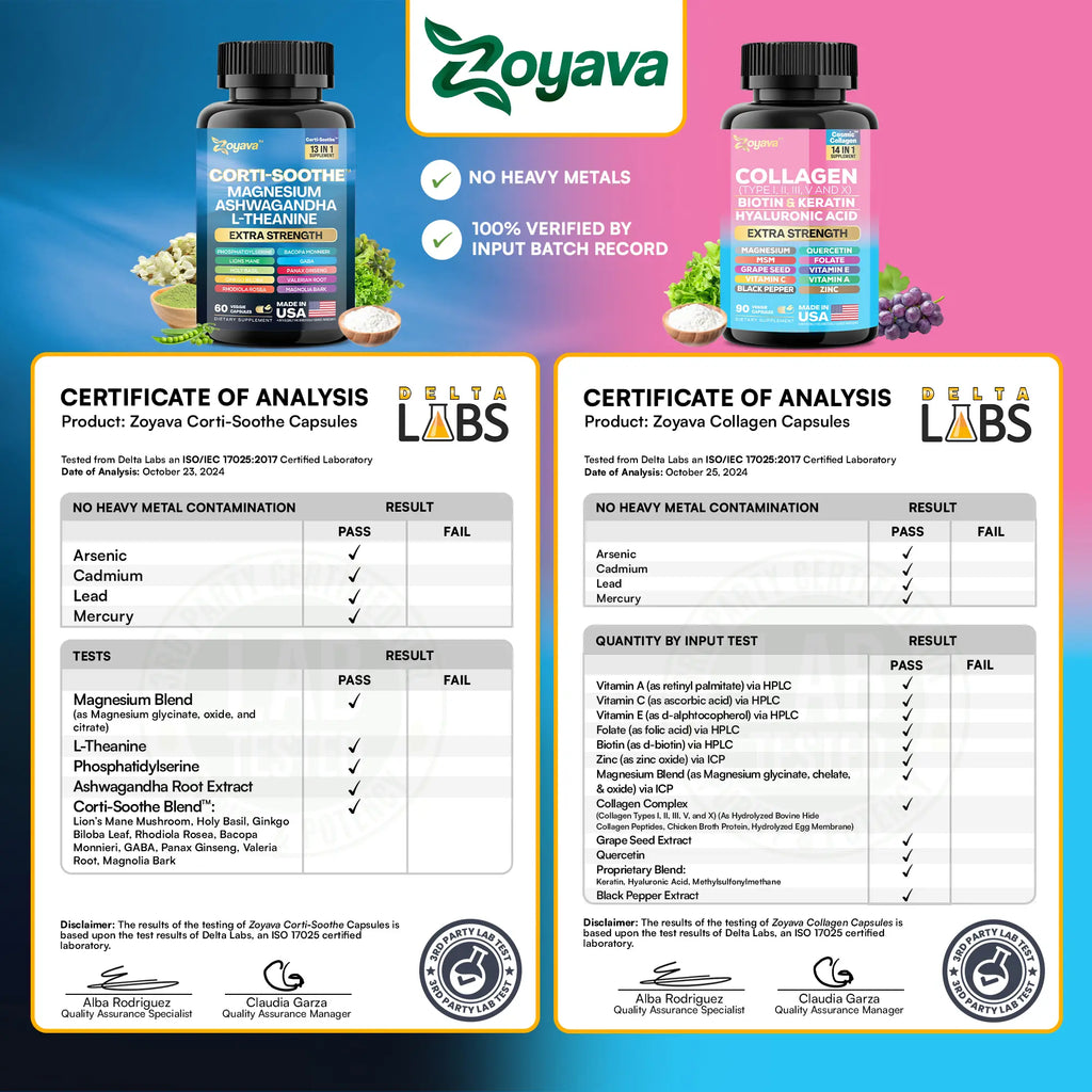Shining Serenity Set - Zoyava Collagen & Cortisol All-in-One Dietary Supplement - Multivitamin Combo for Fitness & Healthcare with Extra Strength Ingredients - Made in USA
