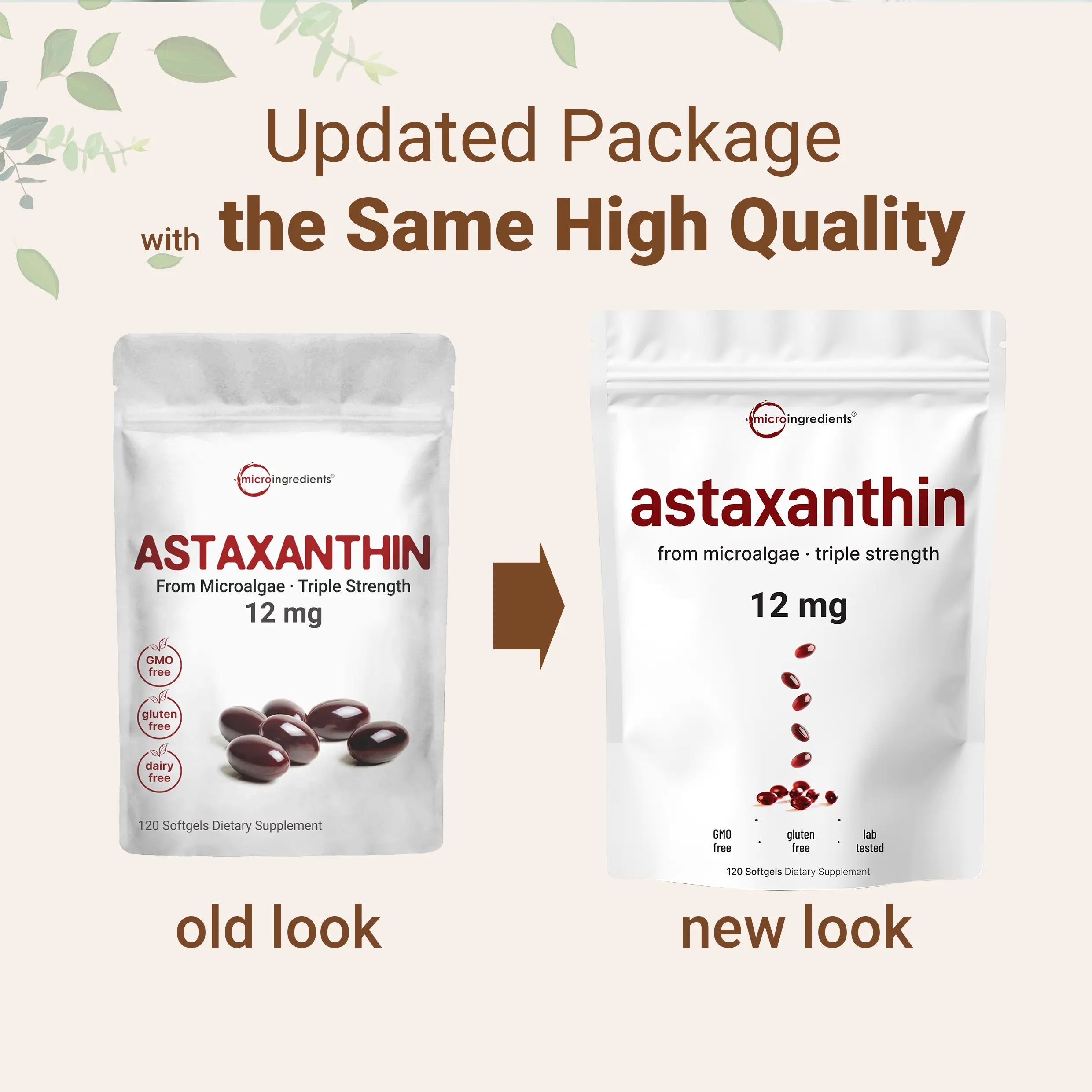 Micro Ingredients Astaxanthin 12mg, 120 softgels, tanning pills, Strength Carotenoids Skin Supplement w. 100%25 Natural Astaxanthin from MicroAlgae