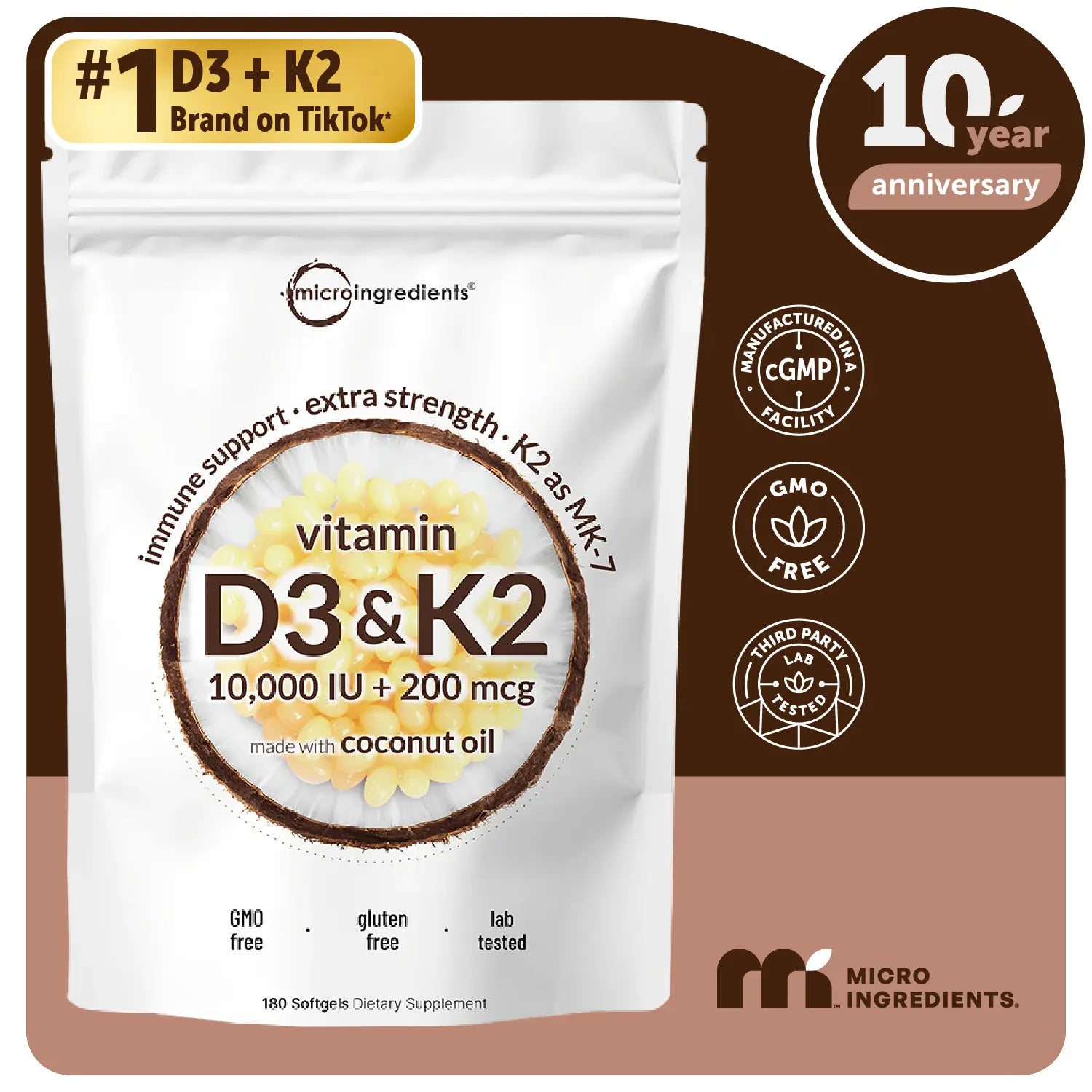 Micro Ingredients Vitamin D3 K2 Supplement Softgels