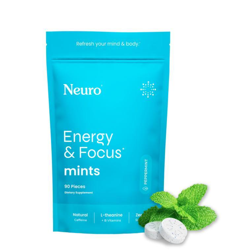 Neuro Peppermint Energy & Focus Gum/Mints (90 Pieces) - Sugar Free with Natural Caffeine, L-theanine, Vitamin B12 & Vitamin B6