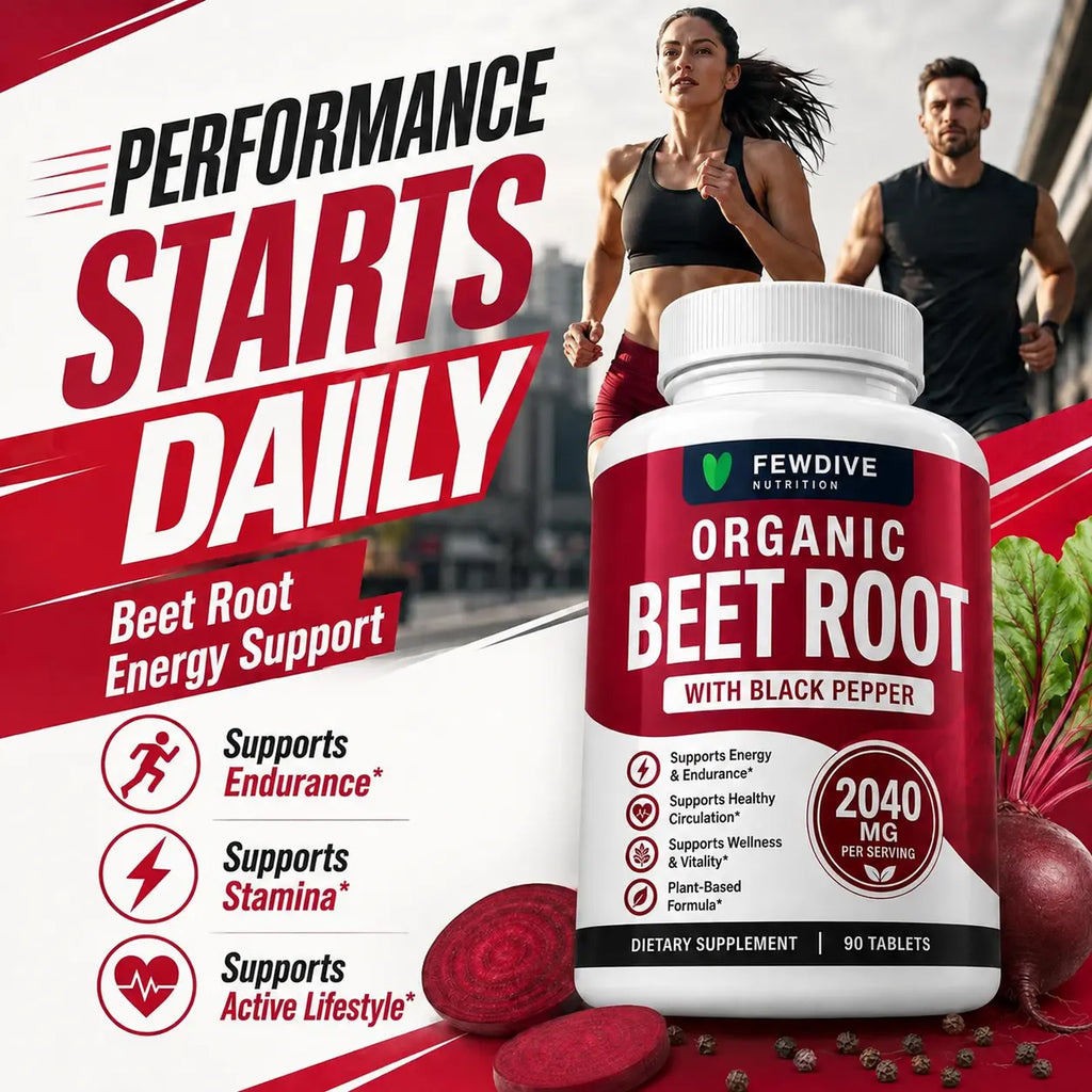 FEWDIVE Beet Root Capsules with Black Pepper, Organic Beet Root Formula, Plant-Based Daily Nutrition Support, 90 Count