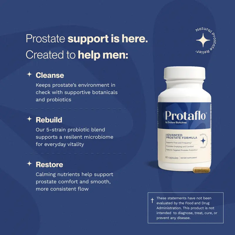 Enclave BioActives Protaflo Prostate Formula, D3, Zinc, Selenium, Pumpkin Seed, Saw Palmetto Free, Prostate Support, 60 Capsules