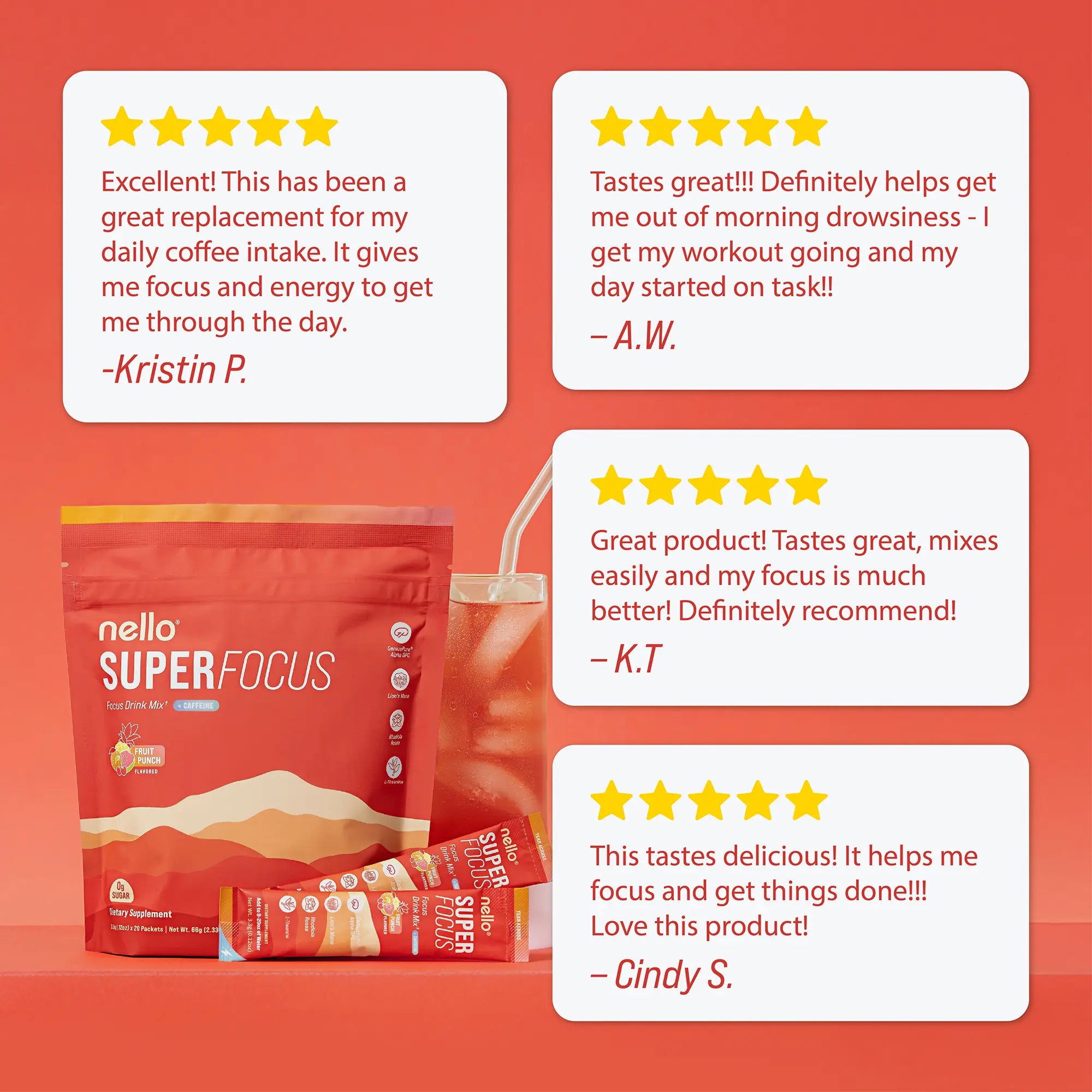Nello Superfocus – Nootropic Drink Mix with Lion’s Mane, Rhodiola & Alpha-GPC – Supports Memory, Brain Health & Mental Stamina, Enhances Clarity & Sharpness, Helps Fight Brain Fog – Travel Packets (20 Servings) Healthcare Convenient