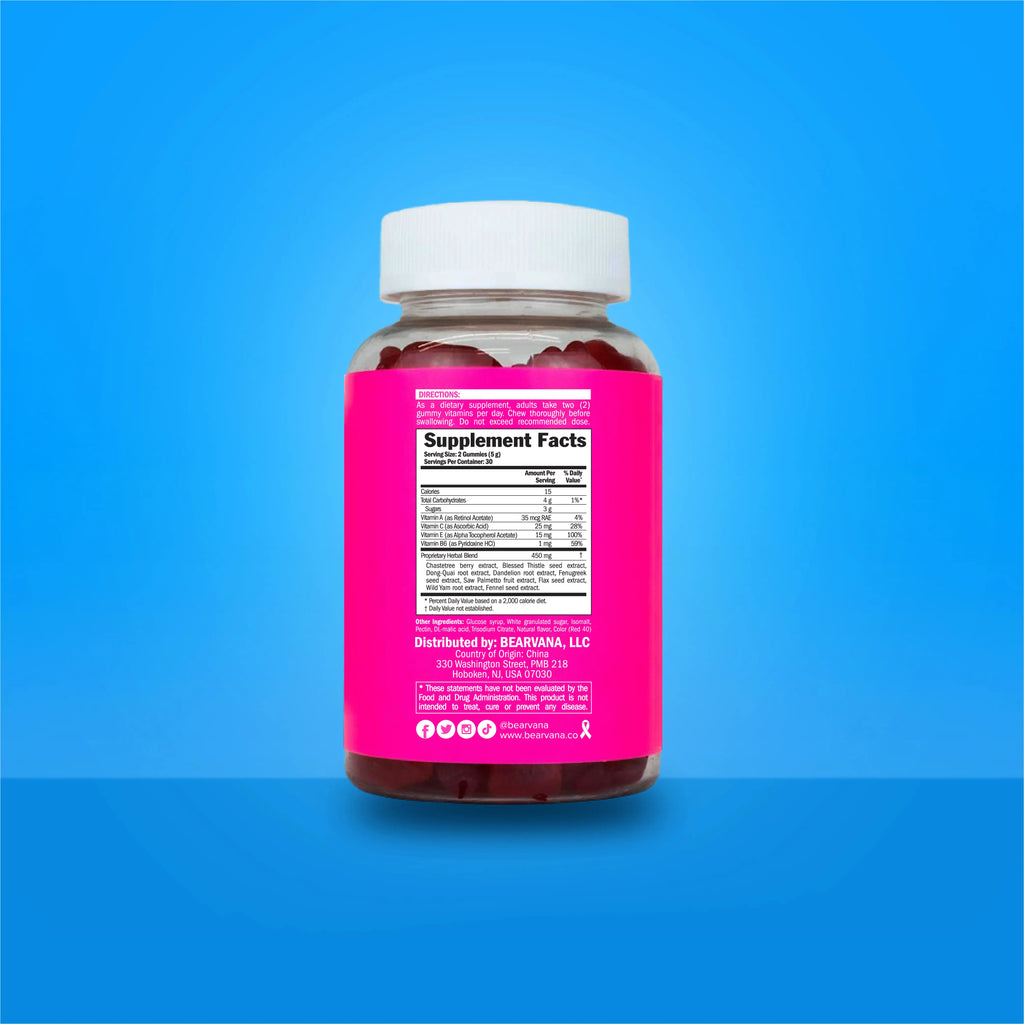 BEARVANA All‑In‑One Women’s Wellness Gummies | Multivitamin A C E B6, 9 Herbal Ingredients, Berry Flavor 60 Count 1‑Month Supply