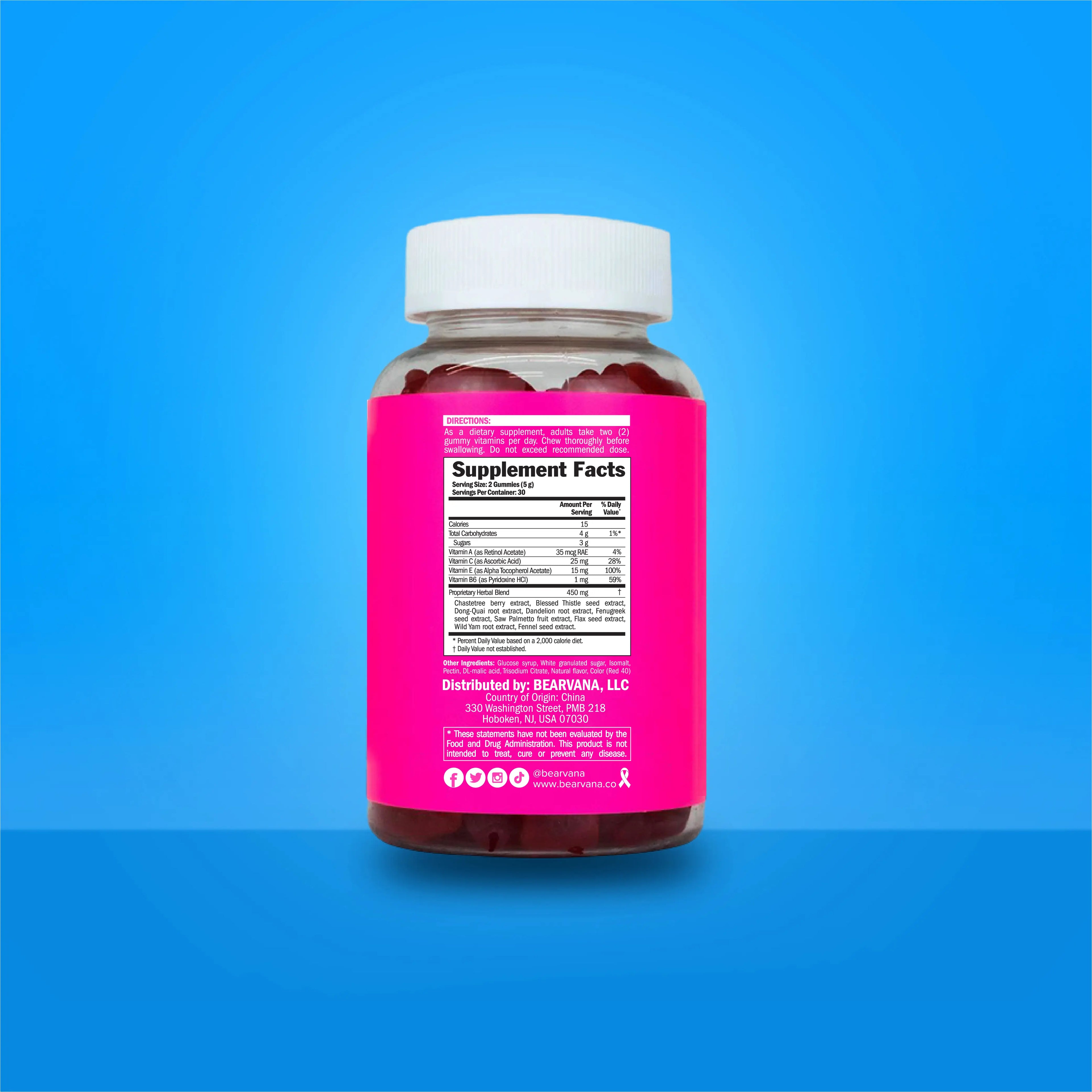 BEARVANA All‑In‑One Women’s Wellness Gummies | Multivitamin A C E B6, 9 Herbal Ingredients, Berry Flavor 60 Count 1‑Month Supply