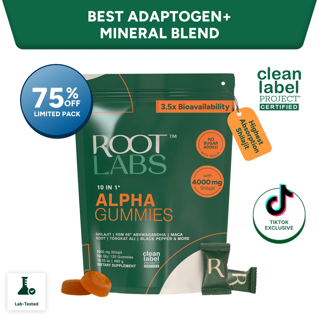 Root Labs Alpha 10-in-1 Shilajit Gummies 4000 mg | New Year New Me Edition | Start 2026 Strong | Energy, Stamina & Focus | Zero Sugar | KSM-66 Ashwagandha, Tongkat Ali, Maca | Vegan | 60 Count | Transform Your Health Goals
