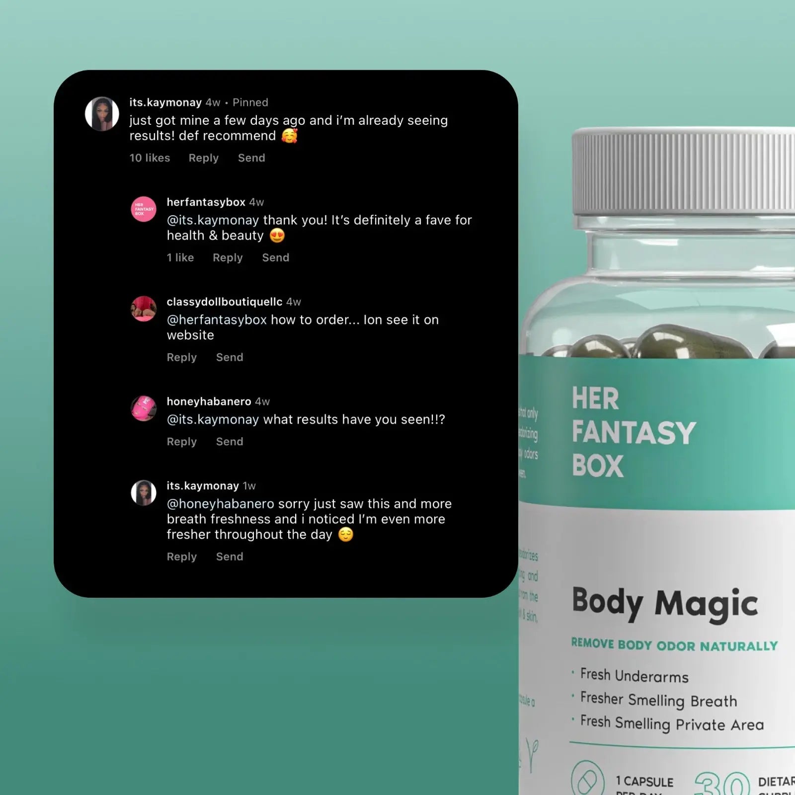 Body Magic Chlorophyll Pill - For Body Odor, Detox & Skin Body Magic Chlorophyll Pill - For Body Odor, Detox & Skin The Balance Bundle - Feminine Hygiene Self Care Products Her Fantasy Box - Boric Acid pH Balancing Vaginal Suppository (30 Count)