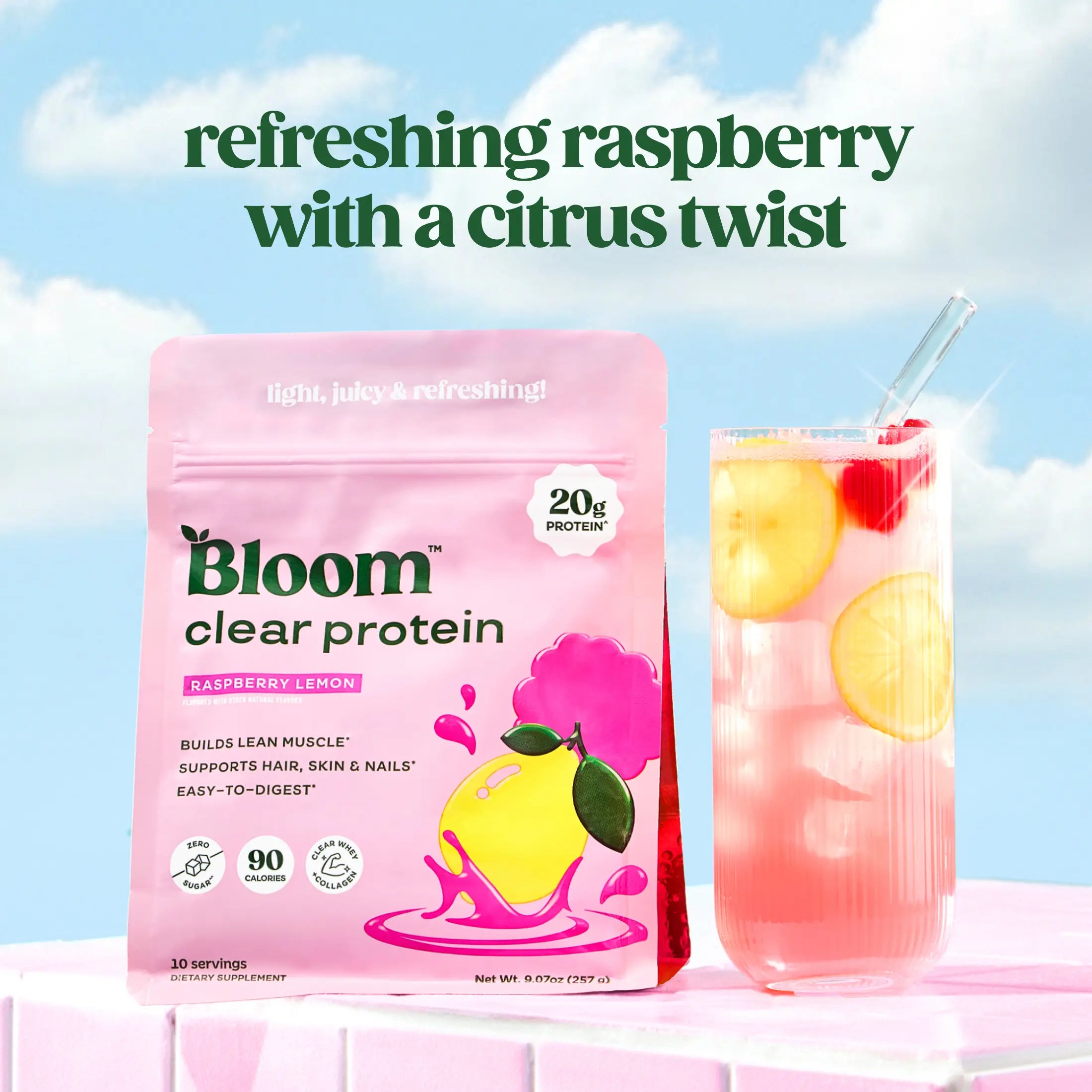Bloom Nutrition Clear Protein - Clear Whey + Collagen Protein Blend | 20g Protein, 90 Calories, 0g Sugar, Light & Refreshing Fruity Drink | Protein for Women *contains dairy