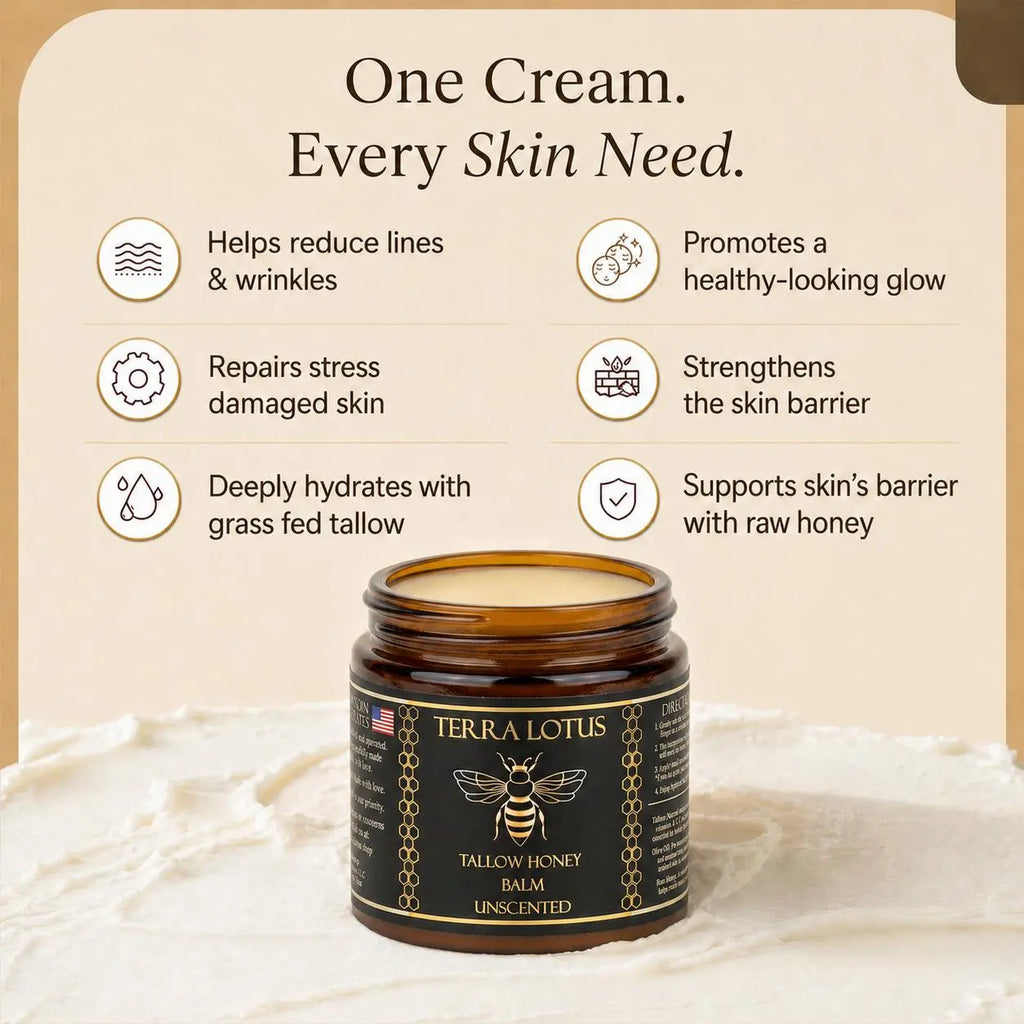 Organic Grass-Fed Beef Tallow Balm with Raw Honey - Handmade All-Natural Moisturizer for Soft, Smooth, Radiant Skin
