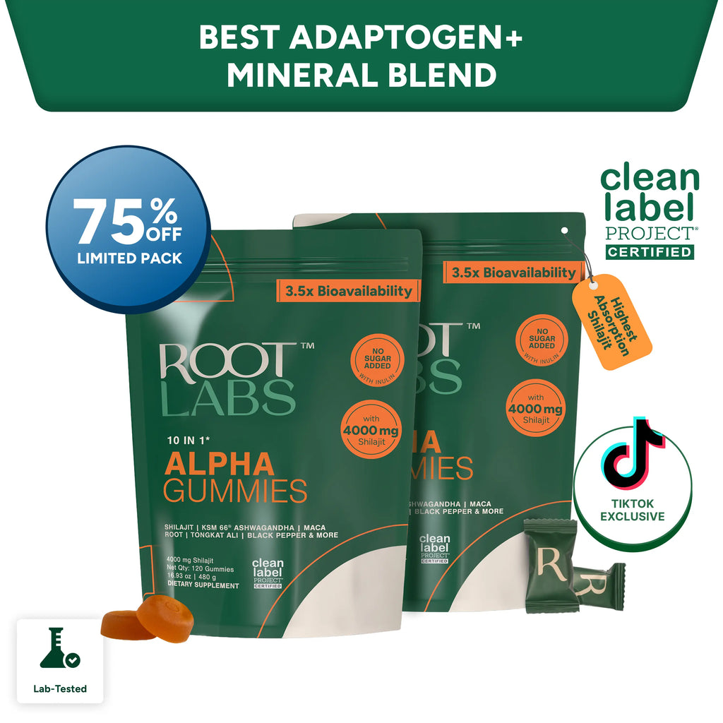 Root Labs Alpha 10-in-1 Shilajit Gummies 4000 mg | New Year New Me Edition | Start 2026 Strong | Energy, Stamina & Focus | Zero Sugar | KSM-66 Ashwagandha, Tongkat Ali, Maca | Vegan | 60 Count | Transform Your Health Goals